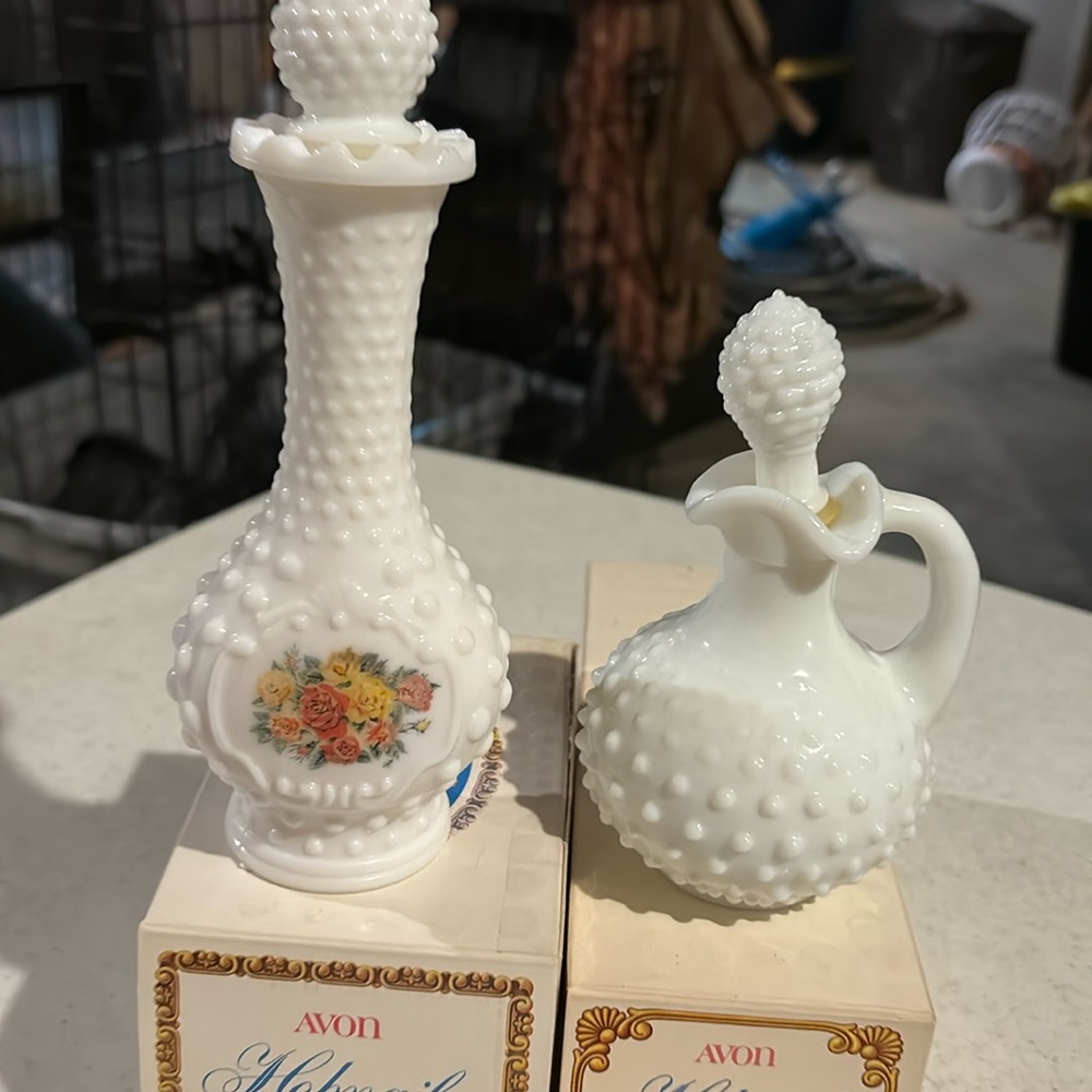 Vintage Avon Empty Milk Glass Containers
